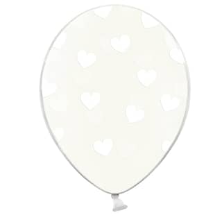 Ballonnen Transparant Witte Hartjes - 6 stuks