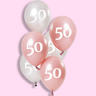 Set ballonnen in het zilver en roze voor een 50ste verjaardag