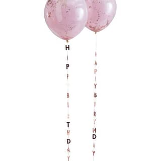 Ballon Staart Happy Birthday Rosé Goud - 5 stuks