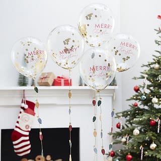 Confetti ballonnen 'Merry Christmas' met koord - 5 stuks