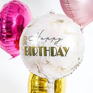 Folieballon Happy Birthday Roze Marmer - 45 cm