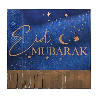Donkerblauw eid mubarak servet met gouden franjes