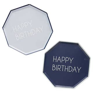 Donkerblauw en lichtblauw bordje met happy birthday erop