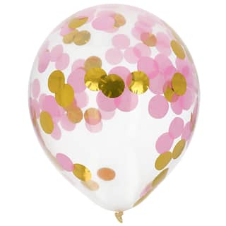 Confettiballon met gouden en roze confetti in de vorm van een cirkel