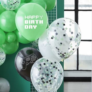 Confetti ballonnen met Happy Birthday er in Gamer thema