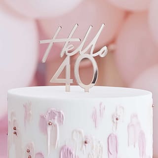 Taart Topper met de tekst Hello 40 in de kleur Rosé Goud
