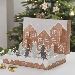 Adventkalender in de vorm van een pop up kerstdorp om zelf te vullen