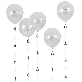 Confetti ballonnen met merry christmas erop en kerstboom ballonstaart eronder