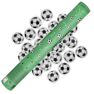 Groene confettishooter van 40 centimeter lang met voetbal confetti