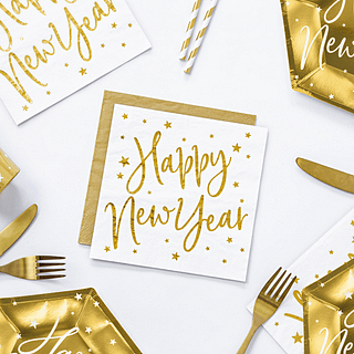 goud en witte happy new year servetten