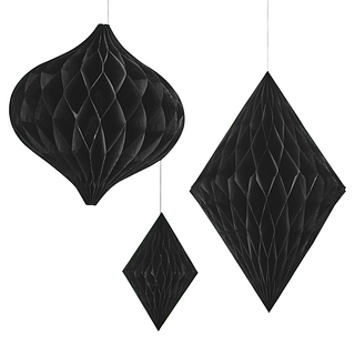 Drie zwarte honeycombs in verschillende vormen