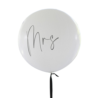Witte ballon met de zwarte tekst 'Mrs'