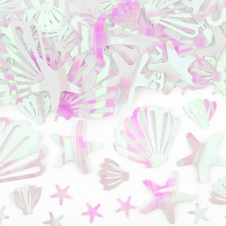 Iridescent confetti in de vorm van sterren en schelpen