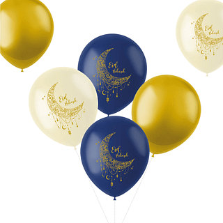 Ballonnen Eid Mubarak in het wit, goud en donkerblauw