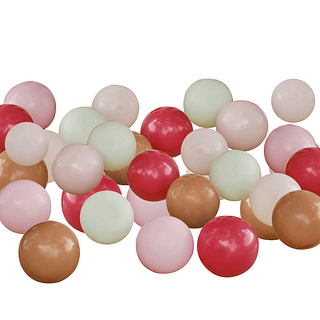 Mini ballonnen in de kleuren saliegroen, pastelroze, rood, bruin en beige