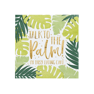 Servetten met groene palmbladeren en gouden tekst talk to the palm