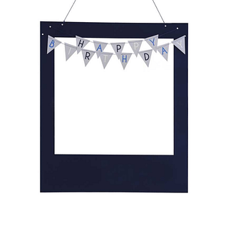 fotobooth frame donkerblauw met happy birthday slingers