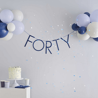 40 jaar set met letterslingers en ballonnen in het blauw
