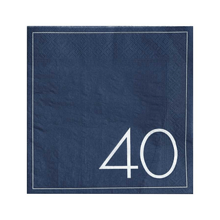 Donkerblauwe servetten met in de rechterhoek 40 in witte tekst