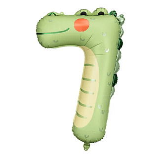 folieballon krokodil cijfer 7 in het groen en oranje