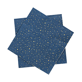 Donkerblauwe servettenmet gouden sterren, stippen en streepjes