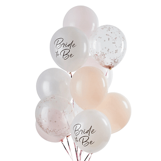 Ballonnen set met perzikkleurige, lichtroze en confetti ballonnen en witte parelmoer ballonnen
