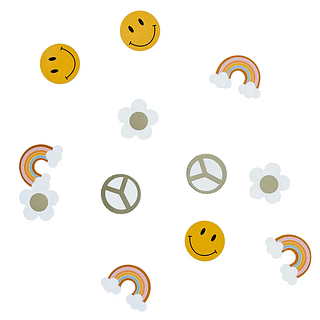 Confetti met smileys, vredestekens, regenbogen en madeliefjes