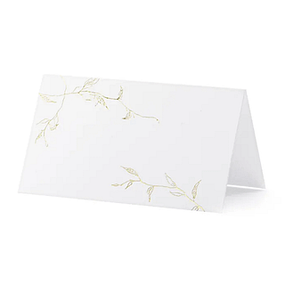 wit tafelkaartje met elegante gouden takken en bladeren