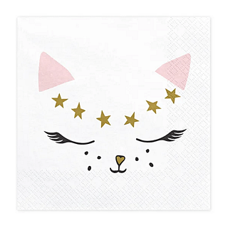 witte servet met kat erop en gouden sterren