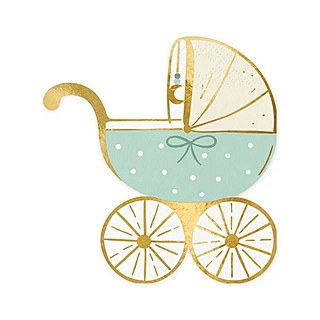 servet kinderwagen in het blauw wit en goud voor babyshower jongen
