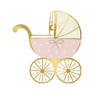 servet in de vorm van een kinderwagen in het roze, wit en goud