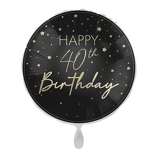 zwarte ronde ballon met gouden tekst happy 40th birthday