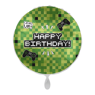 groene games folieballon met de tekst happy birthday