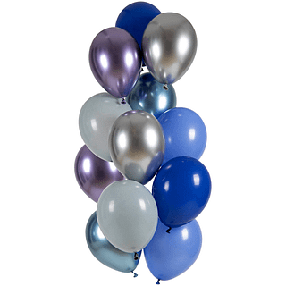 Set ballonnen met chrome effect in het paars, blauw en zilver