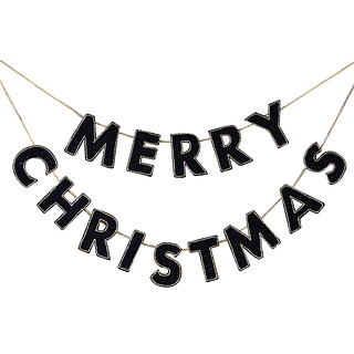 Zwarte velvet slinger met de tekst merry christmas met gouden details