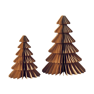 Honeycomb kerstbomen van kraft papier met gouden glitterrand