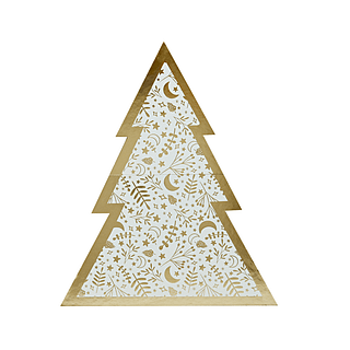 Hapjesplank in de vorm van een kerstboom in het wit en goud