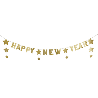 Gouden slinger met de tekst happy new year en gouden sterren