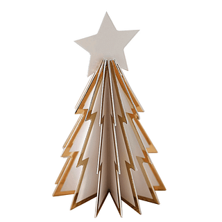 Witte kerstboom van karton met gouden rand en een ster als piek