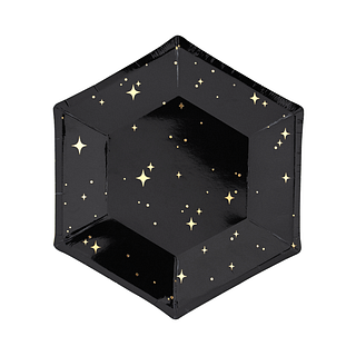 Zwarte hexagon bordjes met gouden sterren