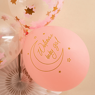 Roze ballon met gouden tekst welcome baby girl