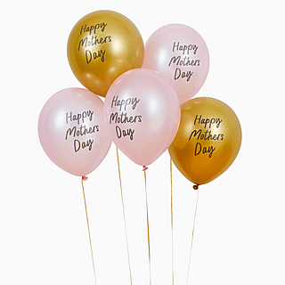 Roze en gouden ballonnen met de tekst happy mothers day