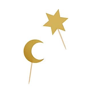 Cupcake toppers met een ster en maan in het goud