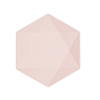 Licht roze bordje in de vorm van een hexagon