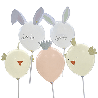 Ballonnen in de vorm van konijntjes, wortels en kuikens