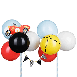 auto en race mini ballonnen boog voor op een taart