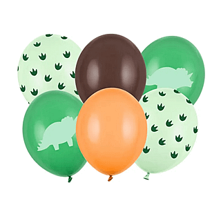 Ballonnen met dinosaurus print in het groen, bruin en oranje