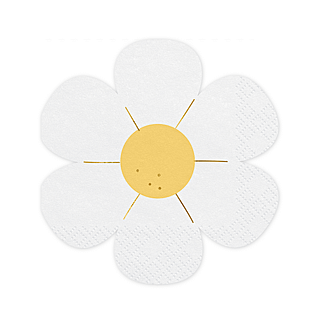 Servet in de vorm van een madeliefje in het wit en geel