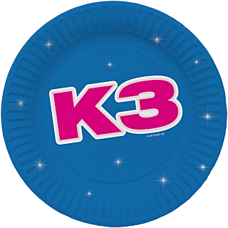 Bordjes van K3 in het roze en blauw met sterren