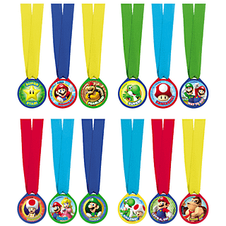 Super Mario medailles met toad, peach, mario en luigi erop